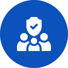 Group with shield icon on blue background