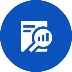 Document analysis icon on blue circle